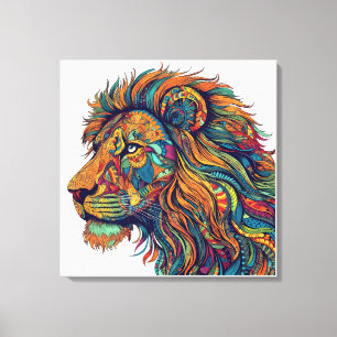 Colourful Lion Canvas Wall Art Tribal Lion Paintin
