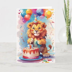 Colourful Lion Celebrating at Celebration Party Card
