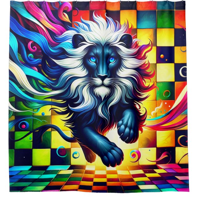Colourful Lion Design Shower Curtain (Front)