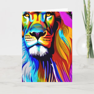 Colourful Lion Digital Art Birthday Card