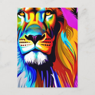 Colourful Lion Digital Art   Birthday Postcard