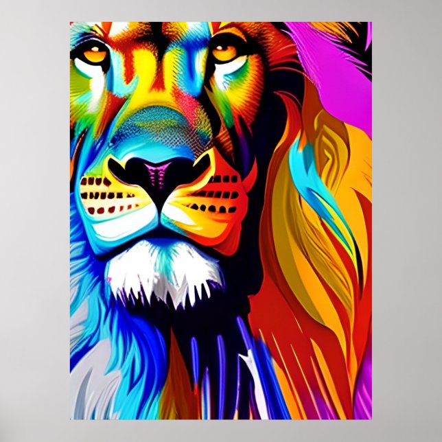 Colourful Lion Digital Art | Birthday Poster (Front)