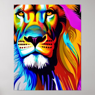 Colourful Lion Digital Art   Birthday Poster