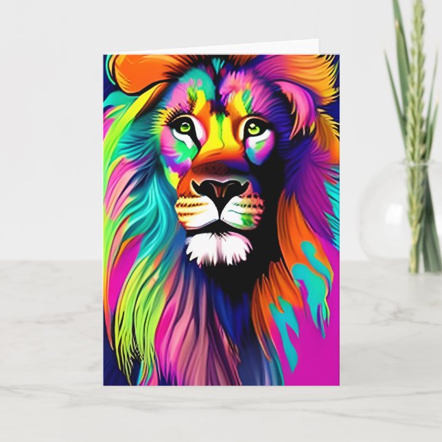 Colourful Lion Digital Art Card (Front)