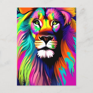 Colourful Lion Digital Art Postcard