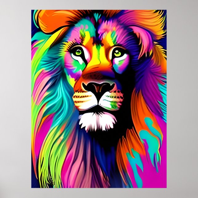 Colourful Lion Digital Art Poster (Front)