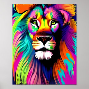 Colourful Lion Digital Art Poster
