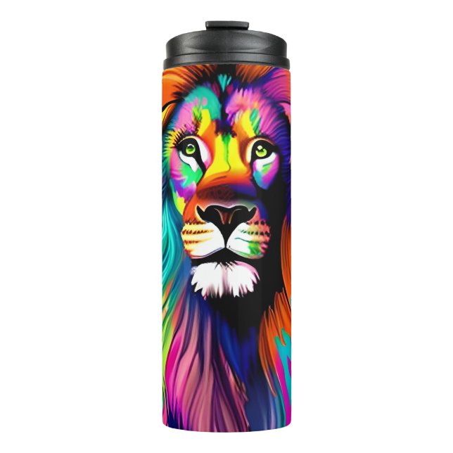 Colourful Lion Digital Art Thermal Tumbler (Front)
