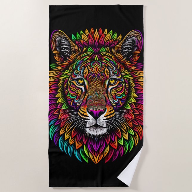 Colourful Lion Drawing Beach Towel (Front)