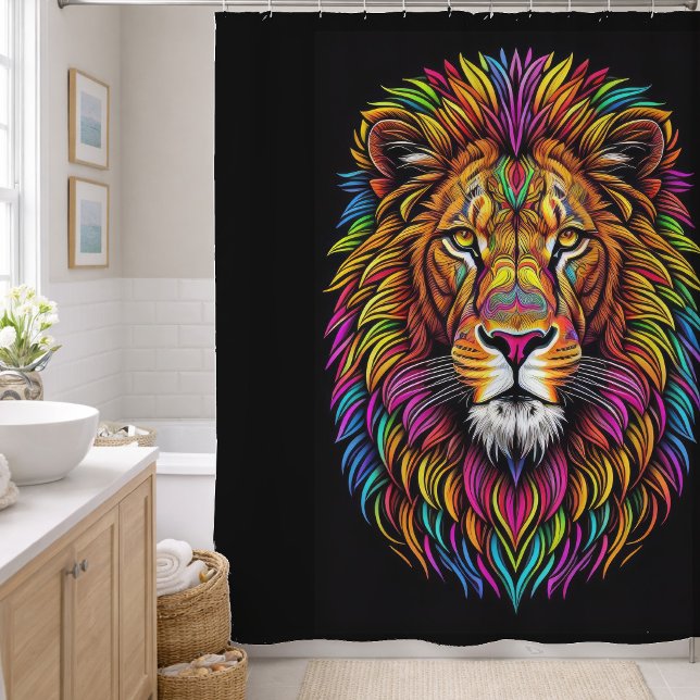Colourful Lion Drawing Shower Curtain (Creator Uploaded)