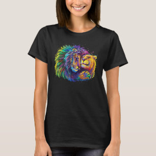 colourful lion embraces lioness in love splash for T-Shirt