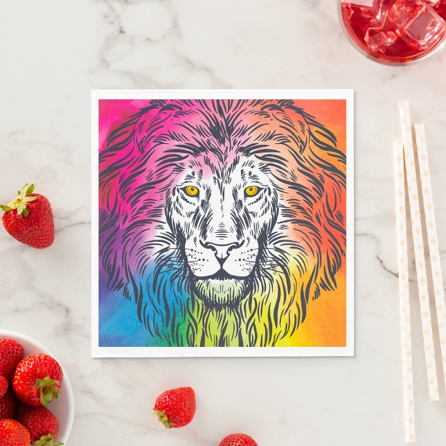 Colourful Lion Head Illustration Napkin (Creator Uploaded)
