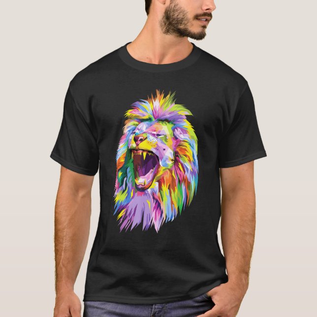 Colourful Lion Head Pop Art For Lions T-Shirt (Front)