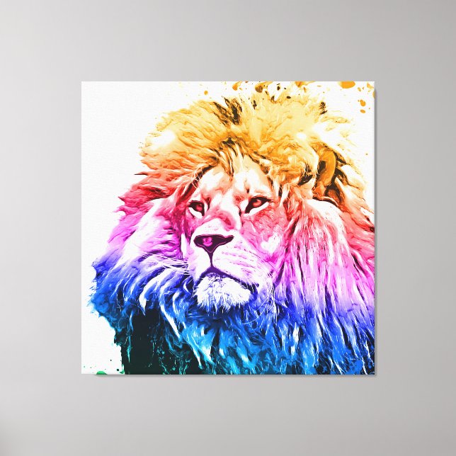 Colourful Lion Head Portrait Canvas Print (Front)