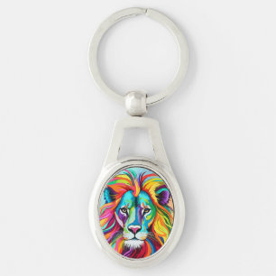 Colourful Lion Head Portrait Key Ring