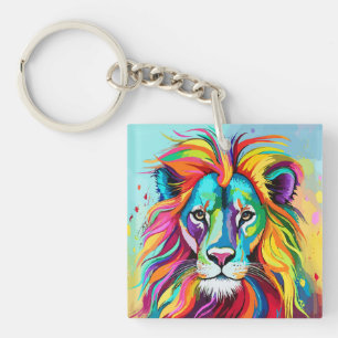 Colourful Lion Head Portrait Key Ring