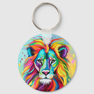 Colourful Lion Head Portrait Key Ring
