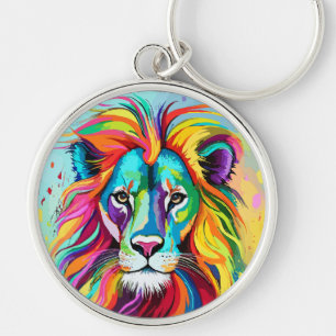 Colourful Lion Head Portrait Key Ring
