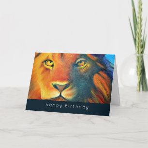 Colourful Lion Head Portrait Oil Painting Birthday Card
