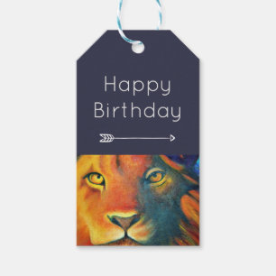 Colourful Lion Head Portrait Oil Painting Birthday Gift Tags