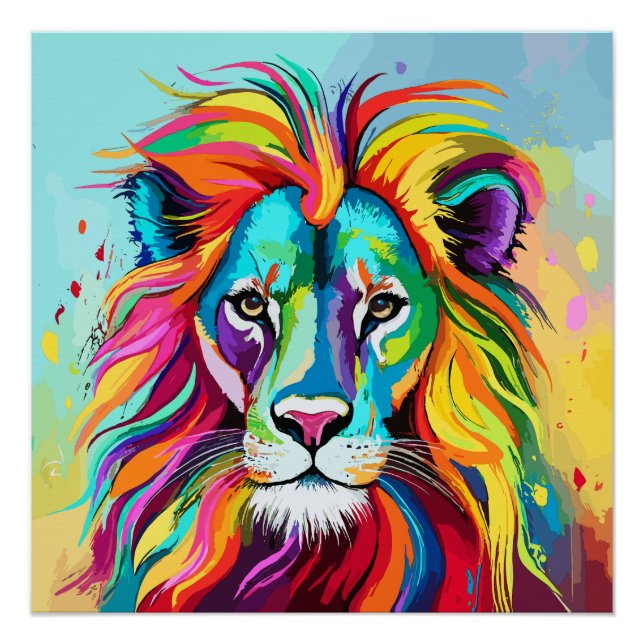 Colourful Lion Head Portrait Poster (Front)