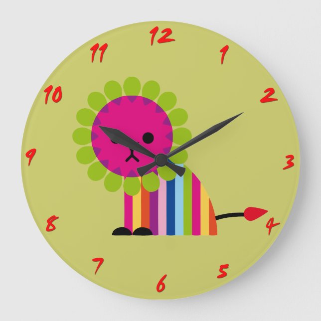 Colourful Lion Kids Wall Clock (Front)