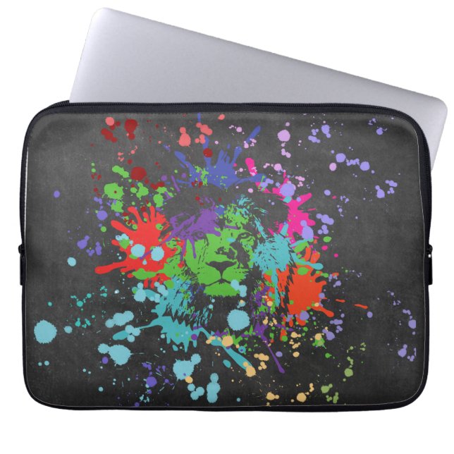 Colourful Lion Paint Artistic Splash Laptop Sleeve (Front)