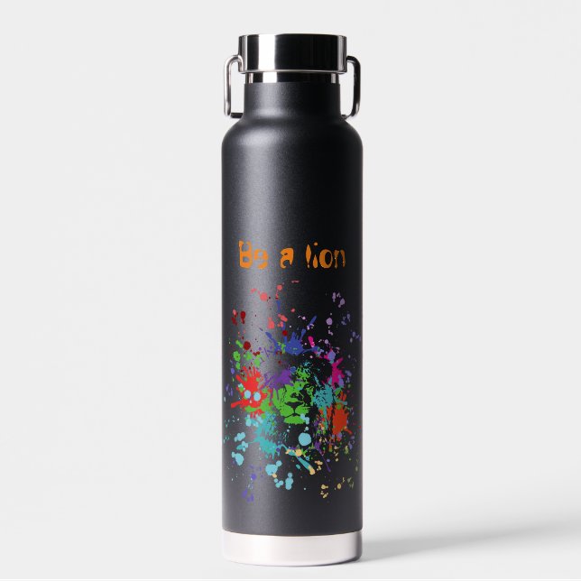Colourful Lion Paint Artistic Splash Water Bottle (Front)