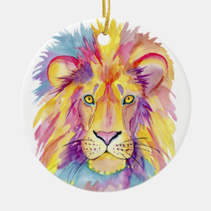 Colourful Lion Portrait Ceramic Tree Decoration