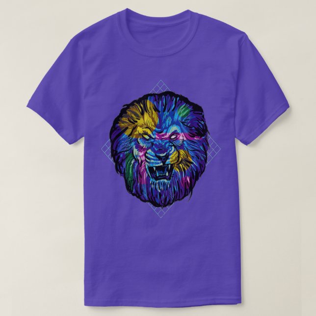 Colourful Lion Shirt Colourful Lion Head Angry Vap (Design Front)
