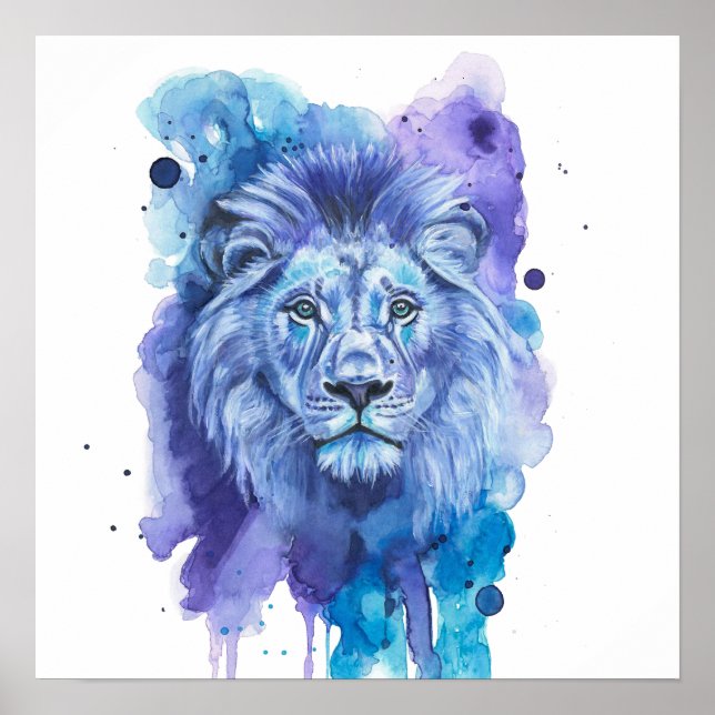 Colourful Lion Watercolor Artwork Poster (Front)