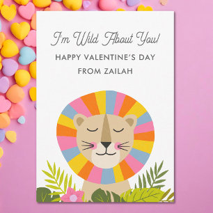 Colourful Lion Wild About You Kids Valentine’s Day Holiday Card