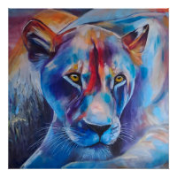 Colourful Lioness Art - Hand Painted Wildlife Deco
