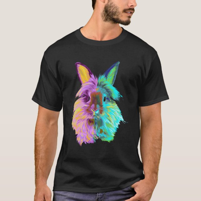 Colourful Lionhead Rabbit T-Shirt (Front)