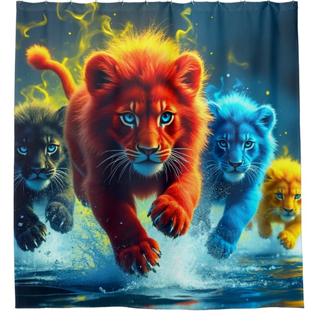 Colourful Lions Shower Curtain (Front)