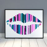 Colourful Lips Abstract Art Poster<br><div class="desc">A minimal,  colourful abstract poster of lips made up of different coloured lines in teal,  green,  pink,  purple,  grey and navy blue. You can customise the background colour if you wish by using the Edit Design tool.</div>