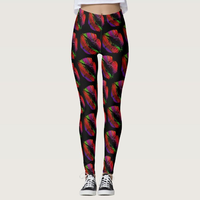 Colourful Lips Modern Black #3 Leggings (Front)