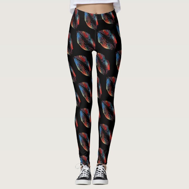 Colourful Lips Modern Black #7 Leggings (Front)