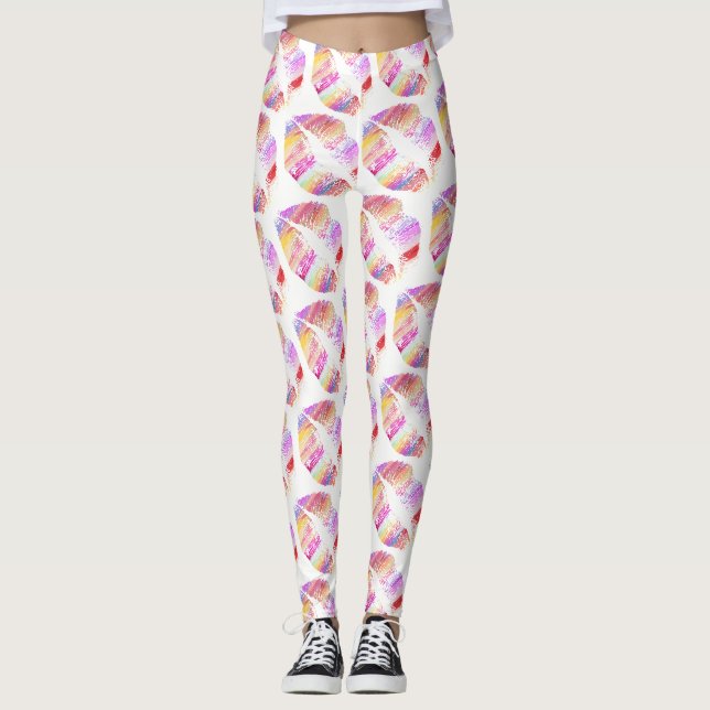 Colourful Lips Modern White Leggings (Front)