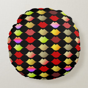 Colourful Lips repeated side by side Round Cushion