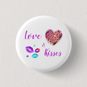Colourful Lips With Love & Kisses  3 Cm Round Badge
