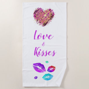 Colourful Lips With Love & Kisses Beach Towel