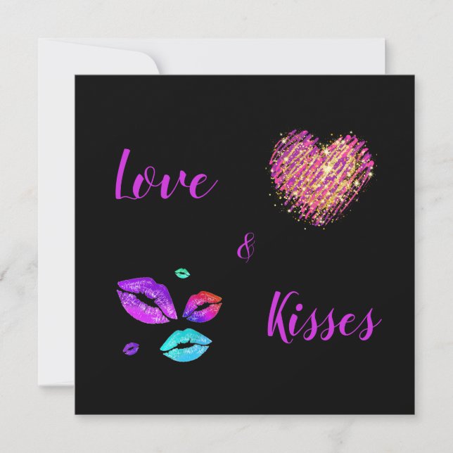 Colourful Lips With Love & Kisses Holiday Card (Front)