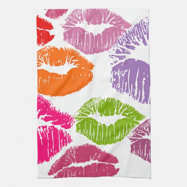 Colourful Lipstick Kisses Lip Colour Tea Towel (Vertical)