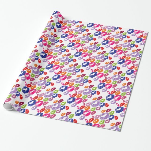 Colourful Lipstick Kisses Lip Colour Wrapping Paper (Unrolled)