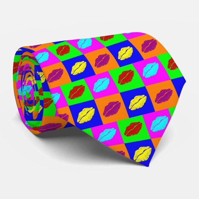 Colourful lipstick kisses tie (Rolled)