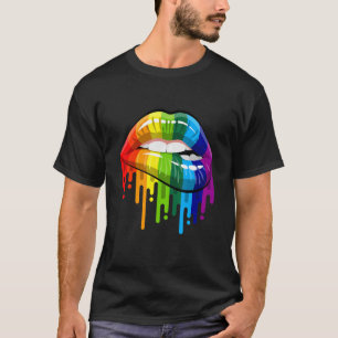 Colourful Lipstick Rainbow Bite Teeth Desire Lust  T-Shirt