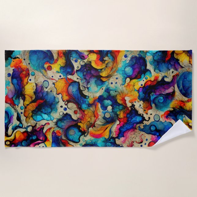 Colourful Liquid Ink Abstraction Beach Towel (Front)