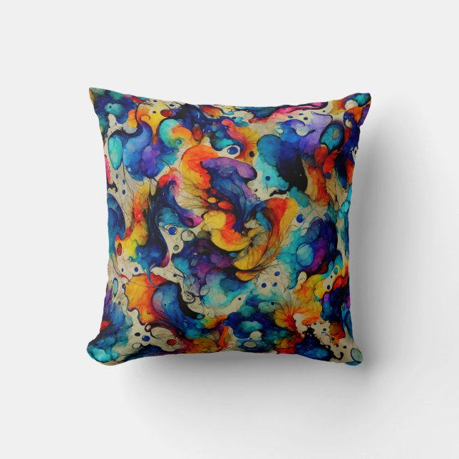 Colourful Liquid Ink Abstraction Cushion (Front)