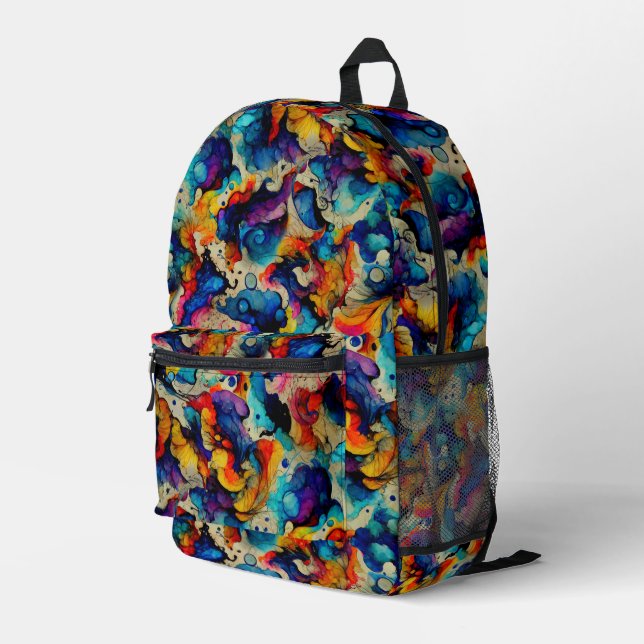 Colourful Liquid Ink Abstraction Pattern Printed Backpack (Back Corner Right)